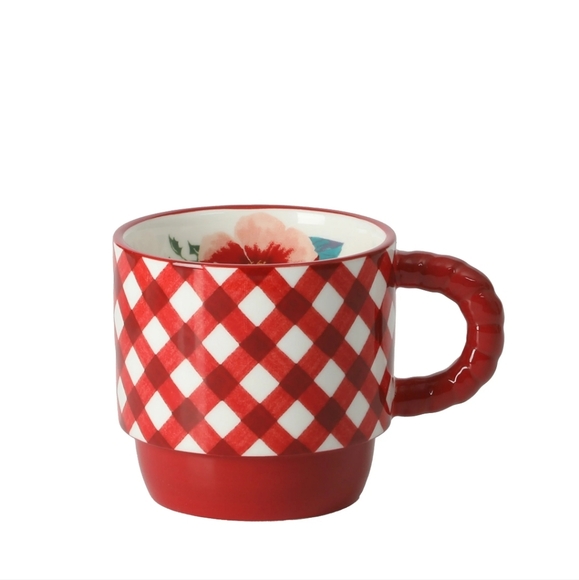 🎁 New Pioneer Woman Merry Meadow Gingham 5-Piece Stacking Mugs with Rack - Picture 7 of 11